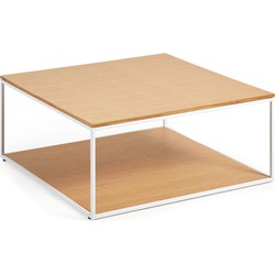 Kave Home - Yoana salontafel met eikenfineer tafelblad en onderstel, wit metalen onderstel, 80 x 80 cm