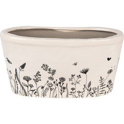 Clayre & Eef Bloempot  27x13x14 cm Beige Zwart Keramiek Ovaal Bloemen Bloempot Binnen