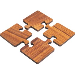 QUVIO Pannenonderzetter / 4 Onderzetters glazen  – Puzzel – Hout