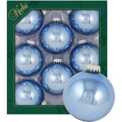 Krebs kerstballen - 8x - lichtblauw - glas - 7 cm - glans - Kerstbal