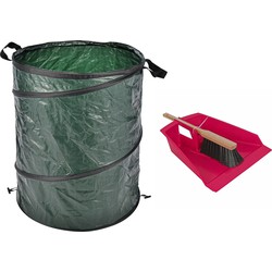 Groot stoffer/blik roze 43 cm met tuinafvalzak 130L voor tuinafval/bladeren - Stoffer en blik