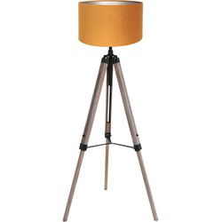 Mexlite - vloerlamp - Triek - zwart - hout velours stof - Ø 75cm - E27 - 4103ZW