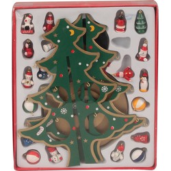 IKO - Kleine decoratie kerstboomp - met ornamenten - hout - 28 cm - Houten kerstbomen