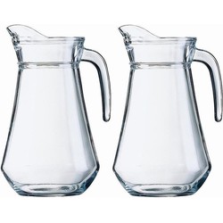 2x Sapkan/waterkan van glas 1600 ml - Schenkkannen