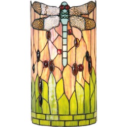 LumiLamp Wandlamp Tiffany  20x11x36 cm  Groen Bruin Glas Halfrond Libelle Muurlamp