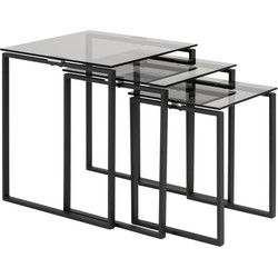 Salontafel Glas/Zwart - 50x50x55cm - Set Van 3 - Jordis