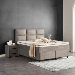 Boxspring bed met opbergruimte - 140x200 cm - Grijs - Opbergbed - Zelda Inclusief 32 cm matras en topper Comfortschuim