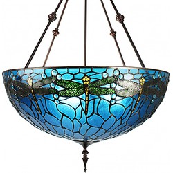 LumiLamp Hanglamp Tiffany  Ø 61x190 cm  Blauw Groen Metaal Glas Libelle Hanglamp Eettafel