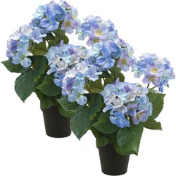 Set van 2x stuks hortensia kunstplant in kunststof pot - blauw - 40 cm - Hydrangea Macrophylla - Kunstplanten