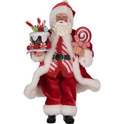 Clayre & Eef Kerstdecoratie Beeld Kerstman 16x8x28 cm Rood Textiel