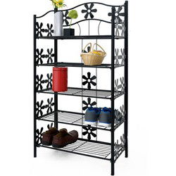 Metalen plantenrek met 5 legplanken mat zwart 60x30x112cm