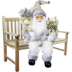 Kerstman beeld - H45 cm - wit - zittend - kerstpop - Kerstman pop