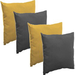 Bank/sier/tuin kussens voor binnen/buiten set 4x stuks mosterd geel/antraciet 40 x 40 cm - Sierkussens