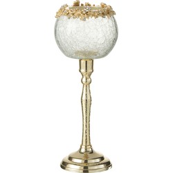 J-line - Theelichthouder Viane Metaal/glas Goud/transparant Large - 10.2x7.6x33cm