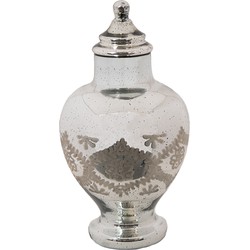 Clayre & Eef Decoratie Pot Ø 24x43 cm Zilverkleurig Glas Zilver Pot met Deksel Voorraadpot