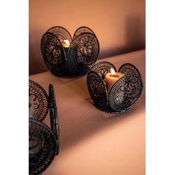 PTMD Desh Rond Windlicht - H17 x Ø17 cm - Set van 3 - Metaal - Zwart