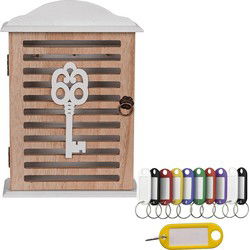 Houten sleutelkastje met 10x stuks sleutellabels - 19 x 28 cm - Sleutelkastjes
