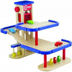 Pintoy Houten Garage + 3 Houten Autootjes