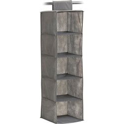 Zeller kast organiser - hangend - 5 vakken - 28 x 28 x 95 cm - grijs - Opbergmanden