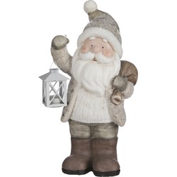House of Seasons Kerstman met Lantaarn Kerstbeeld - L23 x B16 x H45 cm - Grijs