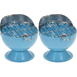 Set van 2x stuks asbak als BBQ vorm metaal 12 cm blauw voor binnen/buiten - Asbakken