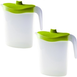 Waterkan/sapkan met deksel in groen - 2x - 1,5L - kunststof - Schenkkannen
