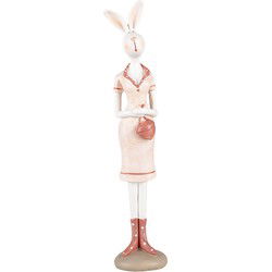 Clayre & Eef Decoratie Beeld Konijn Wit Roze Kunststof