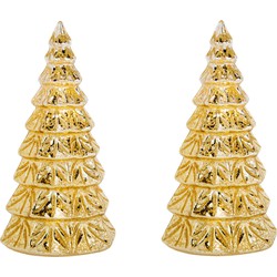 2x stuks led kaarsen kerstboom kaars goud D9 x H15 cm - LED kaarsen