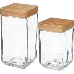 Keuken voorraadpotten glas met houten deksel - 2 formaten - 6x stuks - Voorraadpot