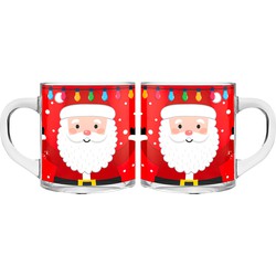 Kerst mokken/bekers - 2 stuks - glas - 300 ml - kerstman - 11 cm - Bekers