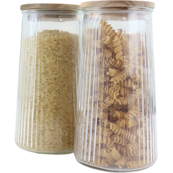 OTIX Voorraadpotten - Glas - met Deksel - Snoeppotten - Set van 2-  Voedselopbergers - Koffiepads Bewaarbus - Acacia Wood - 1300ml - SIRIUS