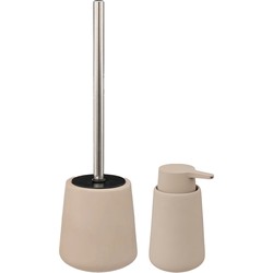 5Five Badkamer accessoires set - beige - zeeppompje en wc-borstel - Badkameraccessoireset