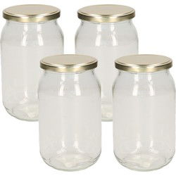 Luchtdichte weckpot transparant glas - 4x stuks - 900 ml - goud - Weckpotten