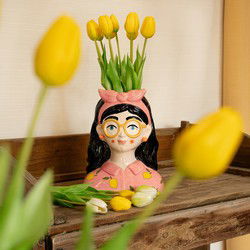 URBANJNGL - Vaas Lady 'Kylie' ↑ 27 cm + 10x real touch Tulpen Geel (yellow)