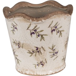 Clayre & Eef Bloempot  Ø 13x12 cm Beige Blauw Keramiek Olijven Bloempot Binnen