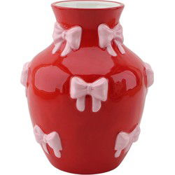 Vase -  Flower Vase Ribbons - Dolomite - Red/Pink - 14x14x19cm