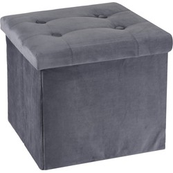 H&S Collection Poef/hocker/krukje - opbergbox - donkergrijs - fluweel polyester - 38 x 38 cm - Poefs