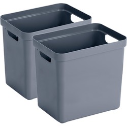 2x stuks donkerblauwe opbergboxen/opbergmanden 25 liter kunststof - Opbergbox