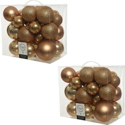 52x Kunststof kerstballen mix camel bruin 6-8-10 cm kerstboom versiering/decoratie - Kerstbal