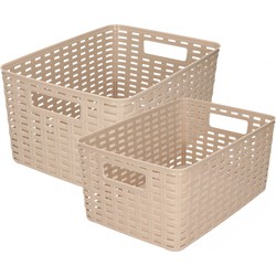 Set van 8x stuks opbergboxen/opbergmandjes rotan taupe kunststof - Opbergbox