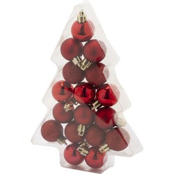 Cosy & Trendy Kerstballen - 17 stuks - kunststof - rood - mat-glans-glitter - 3 cm - Kerstbal