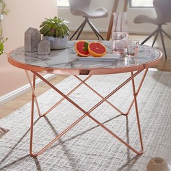Pippa Design ronde salontafel in marmerlook met koperen frame - wit