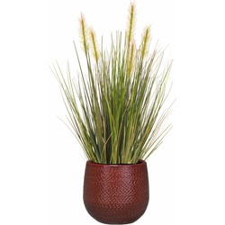 Emerald Kunstplant - groen gras 45 cm - rood bloempot keramiek - Kunstplanten