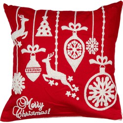 Clayre & Eef Kussenhoes 45x45 cm Rood Wit Polyester Vierkant Kerst