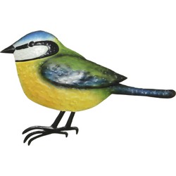 Decoratie vogel/muurvogel Pimpelmees voor in de tuin 38 cm - Tuinbeelden