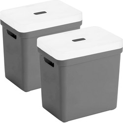 Set van 2x opbergboxen/opbergmanden antraciet van 25 liter kunststof met transparante deksel - Opbergbox