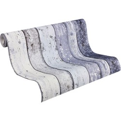 A.S. Création behang houtlook blauw - 53 cm x 10,05 m - AS-855060