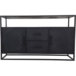 HSM Collection-Dressoir Verona 2 Deur 2 La-140x40x85-Zwart-Mango/Metaal