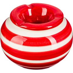 Terras asbak/stormasbak rond keramiek 12 x 7,5 cm rood met streep - Asbakken