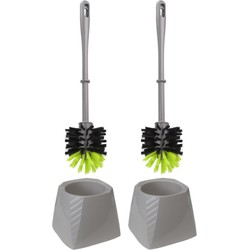 Set van 2x stuks kunststof wc-borstels/toiletborstels met houders grijs/groen 37.5 cm - Toiletborstels